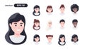 Human faces set. Man hair collection. Character face elements. Emotions: smiling, screaming. Cute cartoon people. Simple cartoon