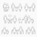 Human family line icons on notebook page design