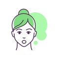 Human feeling astonishment line color icon. Face of a young girl depicting emotion sketch element. Cute character on green