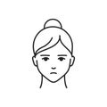Human feeling boredom line black icon. Face of a young girl depicting emotion sketch element. Cute character on white background