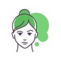 Human feeling confusion line color icon. Face of a young girl depicting emotion sketch element. Cute character on green