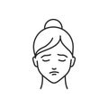Human feeling depression line black icon. Face of a young girl depicting emotion sketch element. Cute character on white