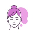 Human feeling desire line color icon. Face of a young girl depicting emotion sketch element. Cute character on violet