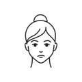 Human feeling helplessness line black icon. Face of a young girl depicting emotion sketch element. Cute character on white