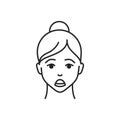 Human feeling horor line black icon. Face of a young girl depicting emotion sketch element. Cute character on white background Royalty Free Stock Photo