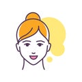 Human feeling loyalty line color icon. Face of a young girl depicting emotion sketch element. Cute character on yellow background
