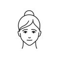 Human feeling pity line black icon. Face of a young girl depicting emotion sketch element. Cute character on white background