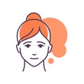 Human feeling pity line color icon. Face of a young girl depicting emotion sketch element. Cute character on yellow background.