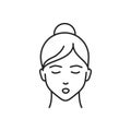 Human feeling relief line black icon. Face of a young girl depicting emotion sketch element. Cute character on white background