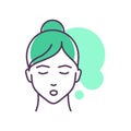 Human feeling relief line color icon. Face of a young girl depicting emotion sketch element. Cute character on turquoise