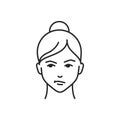 Human feeling suspicion line black icon. Face of a young girl depicting emotion sketch element. Cute character on white background