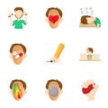 Human feelings icons set, cartoon style