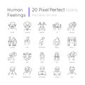 Human feelings pixel perfect linear icons set