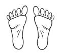 Human feet black silhouette. Symbol footprint with toes. Foot print brush. Coloring style