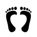 Human feet black silhouette heart shape centered vector. Footprint with toes icon. Royalty Free Stock Photo