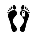 Human feet with toe tag icon, simple style