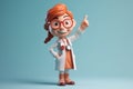 Human female doctor cartoon character with stethoscope, looking at camera. Clip art isolated on blue background Royalty Free Stock Photo