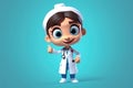 Human female doctor cartoon character with stethoscope, looking at camera. Clip art isolated on blue background Royalty Free Stock Photo