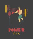 Human figure in motion Strong man stand with boxing gloves and pinching bag Royalty Free Stock Photo