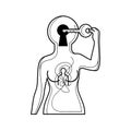 Human figure outline with a keyhole in the head and a key being inserted, symbolizing unlocking the inner self and consciousness, Royalty Free Stock Photo