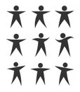 Human figure pose icon collection. Different body poses vector set. Dancing and jumping person avatar symbol.