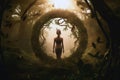 Human Figure Surrounded By Circle Of Nature, Symbolizing Rebirth. Generative AI