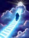 the human figures ascend a stairway of clouds to reach the heaven.