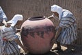 Human figures representing the costumes, vessels and the day to day of the ancient settlers of Huaca Pucllana. Lima city,