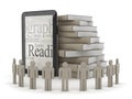 Human figures, tablet computer and stack of books Royalty Free Stock Photo
