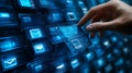 Human Finger Interacting With Futuristic Digital Interface Displaying Emails technology photo Royalty Free Stock Photo
