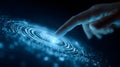 Digital Touch Screen Interaction with Human Finger in Futuristic Technology Scene Royalty Free Stock Photo