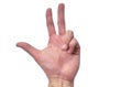 Human finger make three count symbol on white background