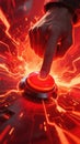 Human Finger Pressing a Glowing Red Emergency Button with Futuristic Tech Circuitry Royalty Free Stock Photo