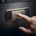 Human Finger Pressing a Metallic \'Confirm\' Button on a Sleek Control Panel with a Glowing Edge Royalty Free Stock Photo
