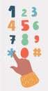 Human finger is pushing numbers and symbols Royalty Free Stock Photo