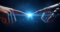 Human and robot fingers touching with bright blue energy Royalty Free Stock Photo