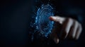 Close Up Of A Finger Touching A Swirling Digital Vortex Of Blue Lights And Particles On A Dark Background Royalty Free Stock Photo