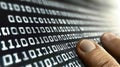 Human fingers touch on binary code number. Generative AI Royalty Free Stock Photo