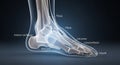 Labeled Human Foot Anatomy with Labels for Fibula, Tibia, and Tarsal Bones human skeleton Royalty Free Stock Photo