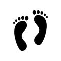 Human foot print. Black silhouette of the footprint. Two prints of bare feet. Vector icon isolated on white background Royalty Free Stock Photo