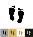 Human foot print icon, footprints symbol on gold and white background