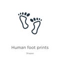 Human foot prints icon. Thin linear human foot prints outline icon isolated on white background from shapes collection. Line Royalty Free Stock Photo