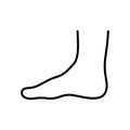 Human foot in profile. Linear icon of man`s foot. Black simple illustration of leg, body part. Contour isolated vector on white Royalty Free Stock Photo