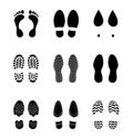 Human foot trace. Footprints human shoes silhouette, vector set, isolated on white background. Vector illustration Royalty Free Stock Photo