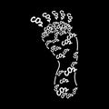 A human footprint, a hand-drawn doodle-style element. Footprint in carbon symbol. A symbol of environmental damage and