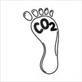 A human footprint, a hand-drawn doodle-style element. Carbon footprint. A symbol of environmental damage and global