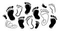 Human footprint icon set. Bare foot print symbol. Black silhouette vector Royalty Free Stock Photo