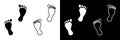 Human footprint. Line footprint icons isolated on white and black background. Foot of human. Silhouette of baby bare foot. Icon of Royalty Free Stock Photo