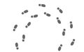 Human footprint from the sole of the Shoe. Silhouette of the path. Footprints of dirt in a circle. Vector design element isolated