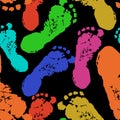 Human footprints on black background vector